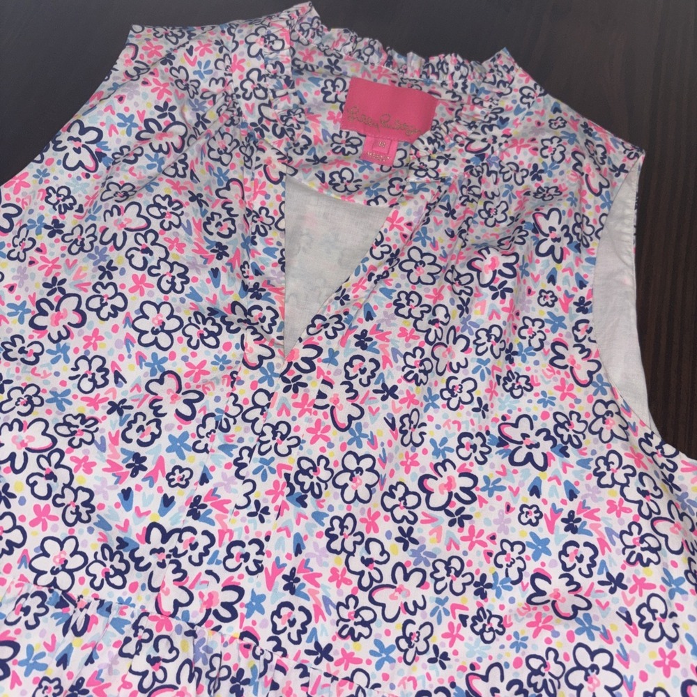 Lilly Pulitzer Novella Tiered Dress Sz M Multi Sun Resort Travel Lined Cotton - Picture 2 of 12